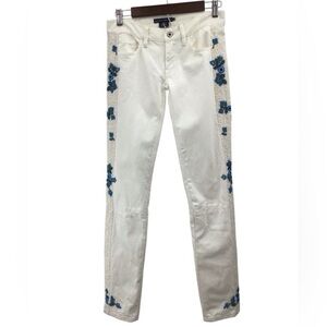 Ralph Lauren White / Cream Jeans with Blue Floral Embroidery